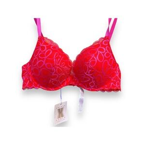 NWT! Savage x Fenty Bra Pink & Red Lace Super Sexy! Sz 38B